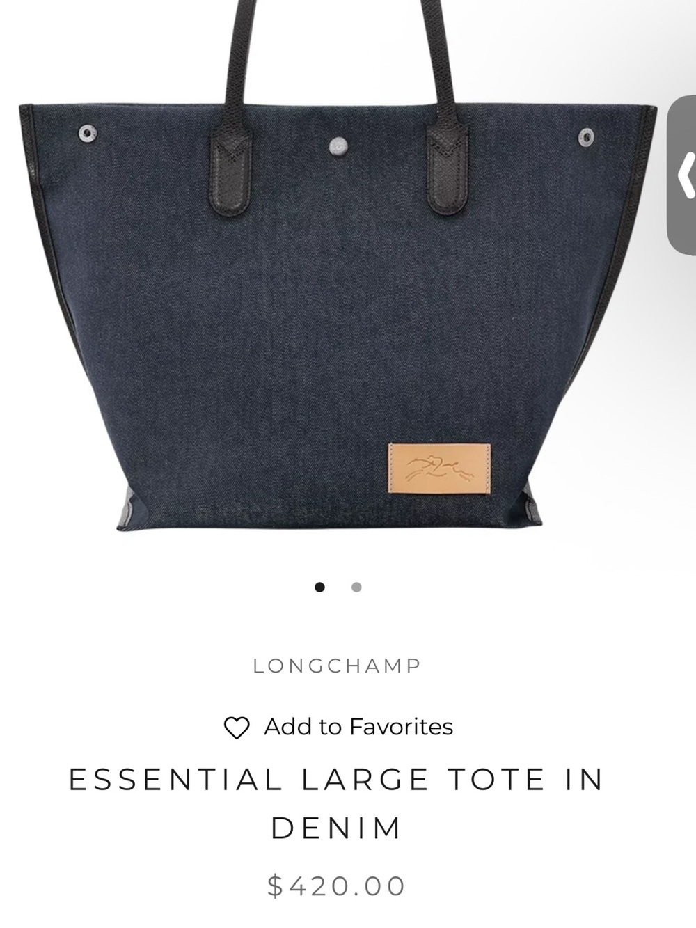 Longchamp Denim Canvas Tote with Leather Handles - Picture 7 of 7